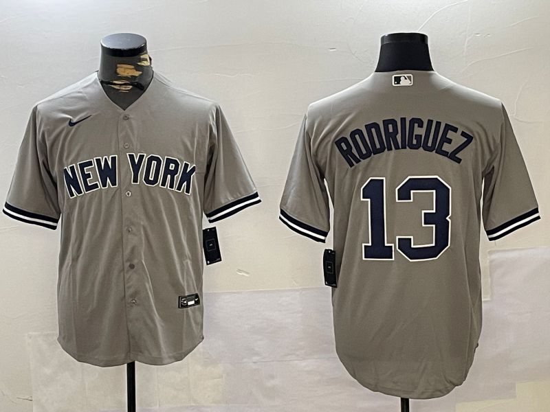 Men New York Yankees 13 Rodriguez Grey Game 2024 Nike MLB Jersey style 2